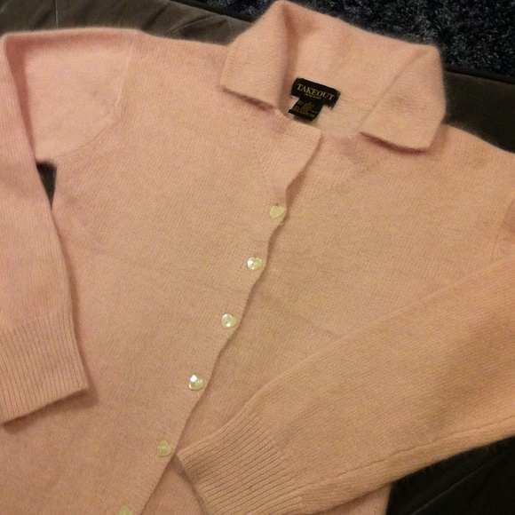Vintage Pink Sweetheart Angora Sweater w/♥️buttons - Picture 2 of 4